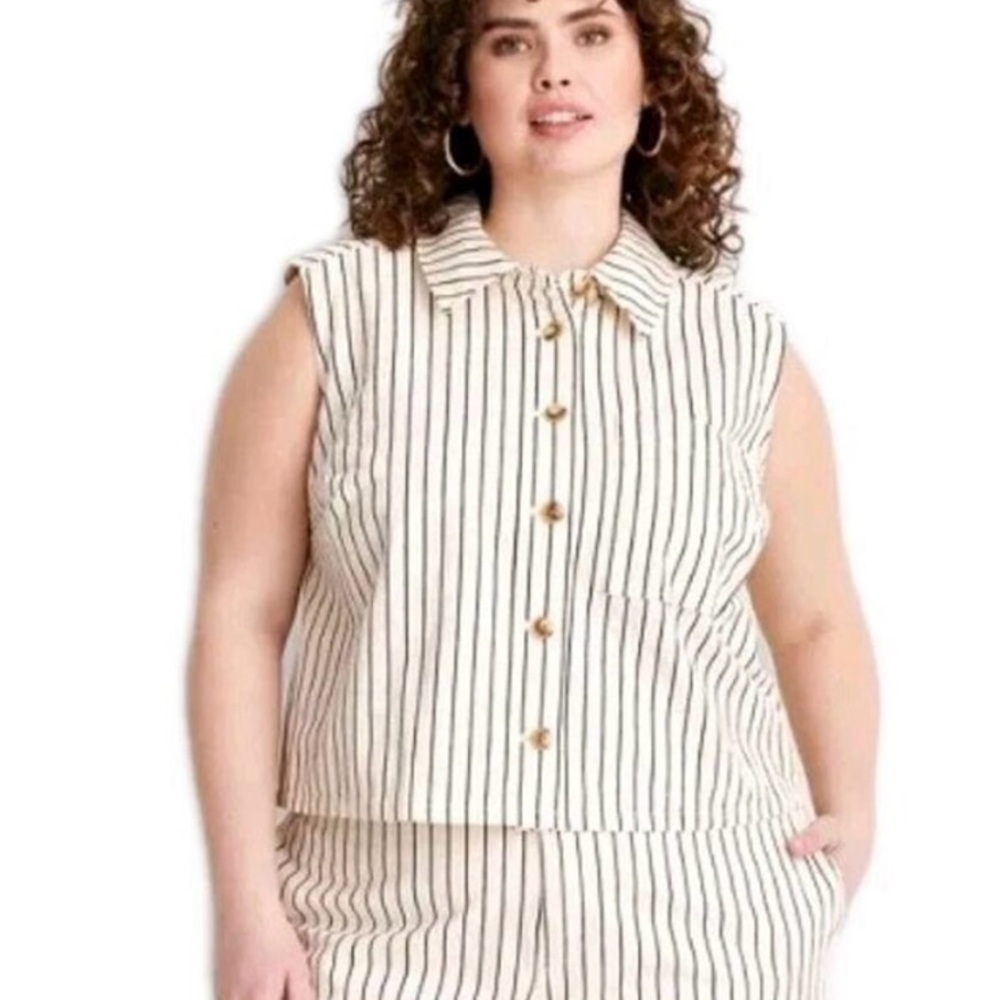 Striped Sleeveless Button-Up Top